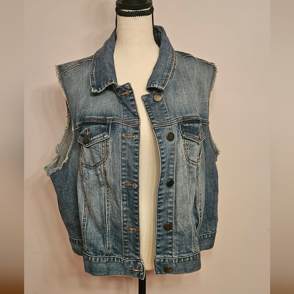 Torrid Blue Distressed Sleeveless Denim Jacket Vest